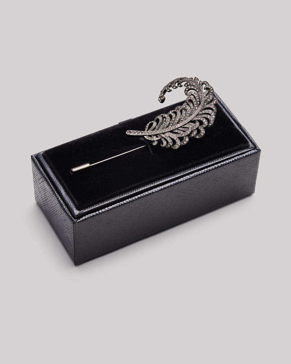 Jewel Feather Lapel Pin, Gunmetal, hi-res